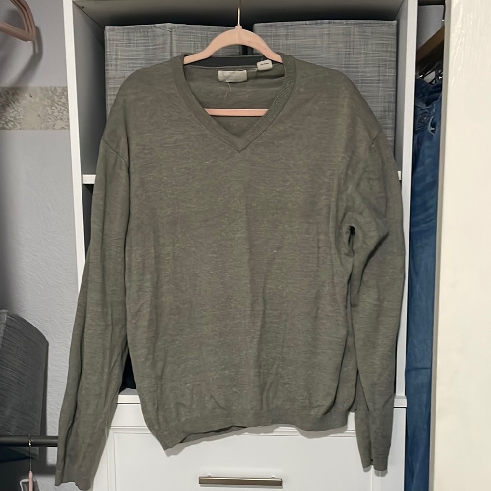 Men's Olive V-Neck Sweater